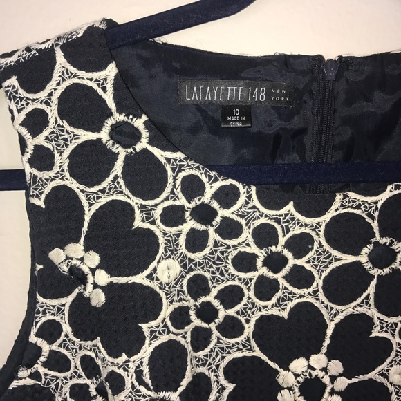 LAFAYETTE 148 BLUE WOMENS 10 LACE FLORAL DRESS - Picture 2 of 8